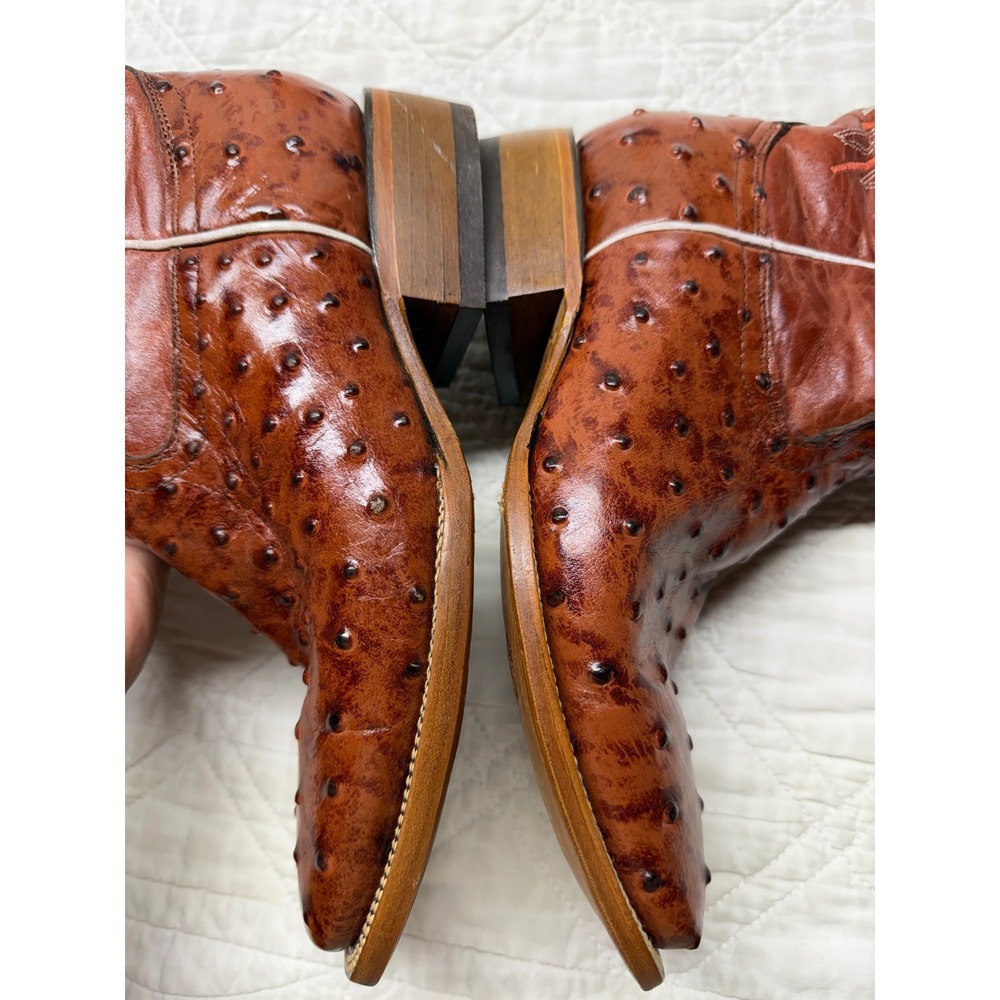 Westerly Trends Cowboy Boots Mens 10 Brown Ostrich Print Western Square Toe - Picture 5 of 11
